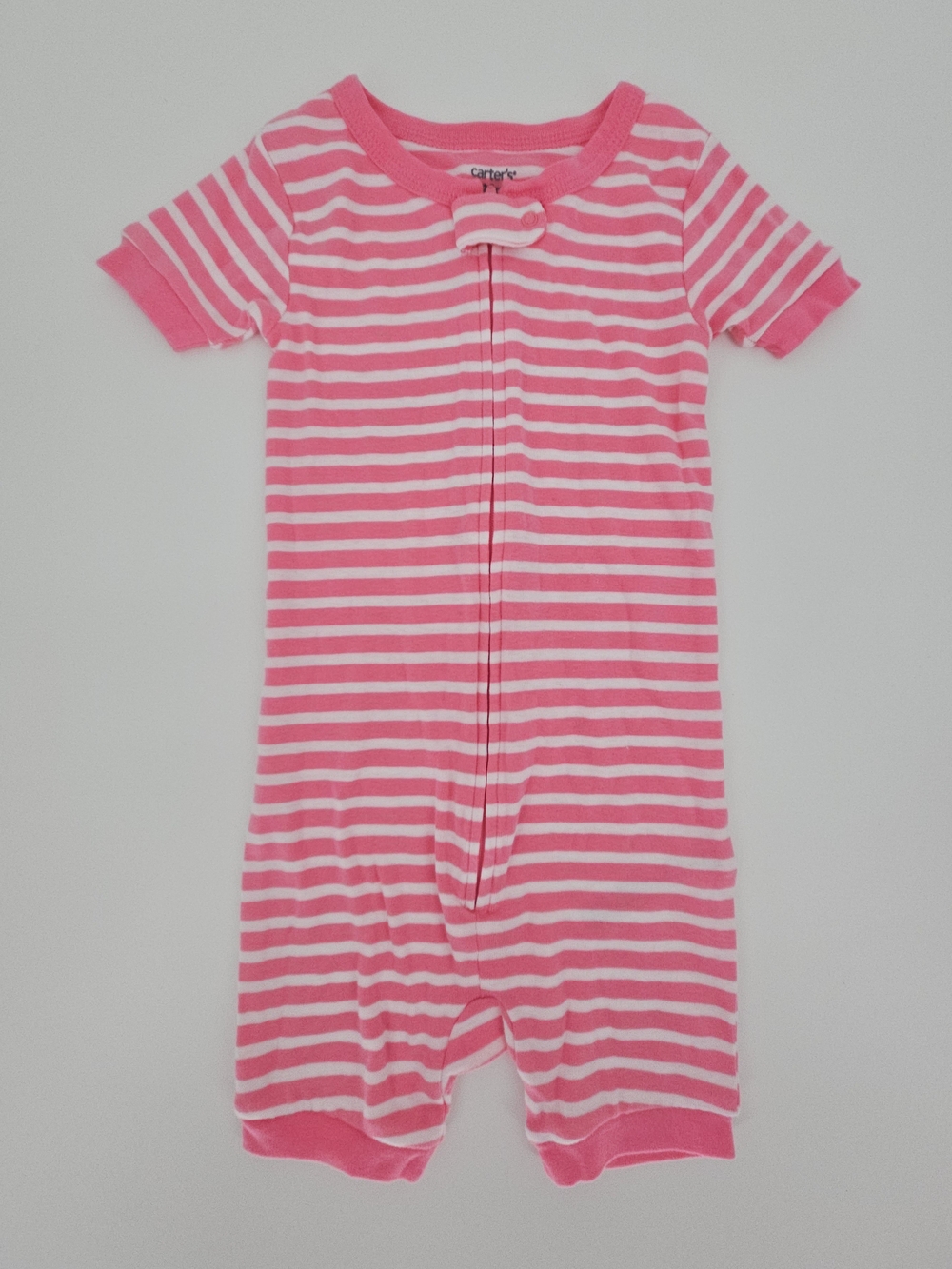 5/$25 Carter’s 24M Pink White Striped Short Sleeve Zip Romper